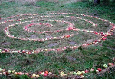 Der Biß in den Apfel 2018 - Apfellabyrinth auf der Streuobstwiese, ca. 6 m Durchmesser