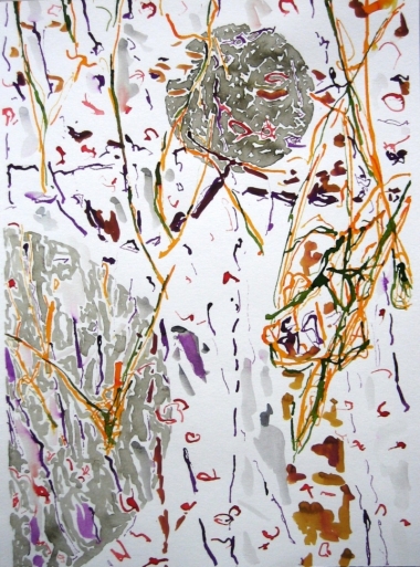 Feuergekritzel 1 2012, Tusche, Aquarell auf Papier, 40 x 30 cm